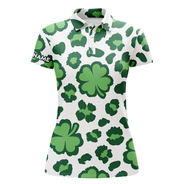 Stylish Women's Golf Polo Shirt with Clover and Leopard Print - Perfect for St. Patrick's Day - Personalized Golfing Gift with Custom Name N4743