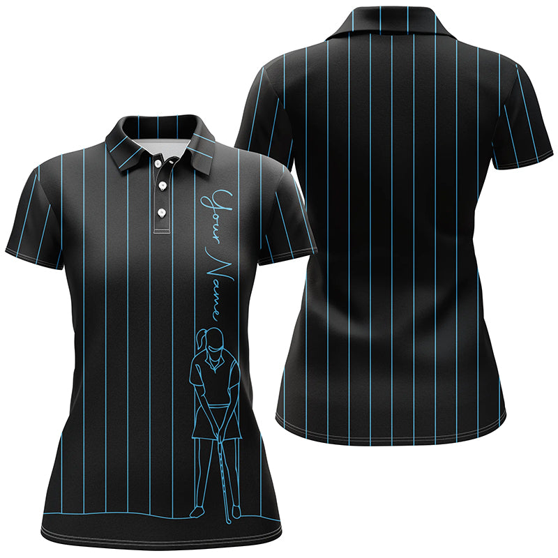 Custom Blue Striped Women's Golf Polo Shirt - Personalized Golf Top for Her N7308