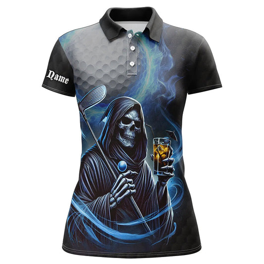 
Personalized Funny Blue Fire Reaper Golf Skull Women's Polo Shirt - Custom Golf Gift
 N8303