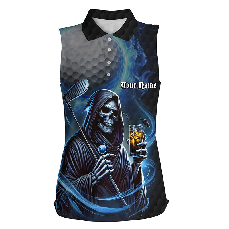 
Funny Blue Fire Reaper Golf Skull Women's Sleeveless Polo Shirt - Custom Personalized Golf Gift
 N8303