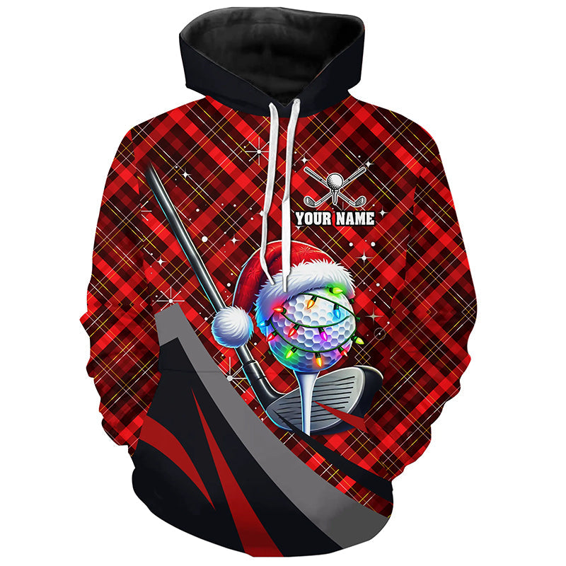 Red Plaid Christmas Golf Hoodie for Men & Women - Customizable Festive Golf Apparel N8984