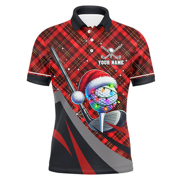 Red Plaid Christmas Golf Polo Shirt for Men | Custom Holiday Golf Outfit | Stylish Golf Apparel N8984