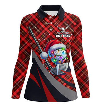 Red Plaid Christmas Golf Polo Shirt for Women - Custom Holiday Golf Outfit, Comfortable Fit, Stylish Design N8984