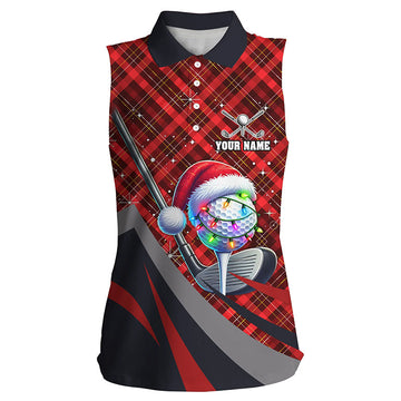 Red Plaid Christmas Golf Polo Shirt for Women - Sleeveless Xmas Outfit with Custom Pattern N8984