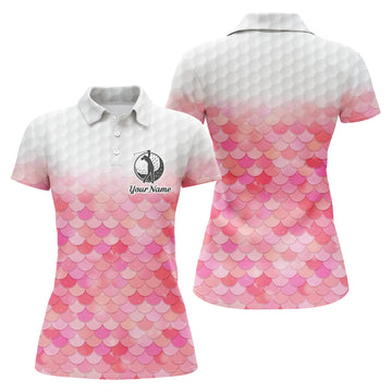 Women's Pink Mermaid Scales Golf Polo Shirt with Custom Name - Stylish Ladies Golf Top N4753