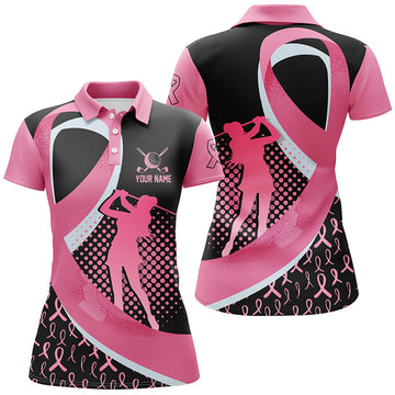 Custom Women's Golf Polo Shirt for Breast Cancer Awareness - Pink Ribbon Design N7165