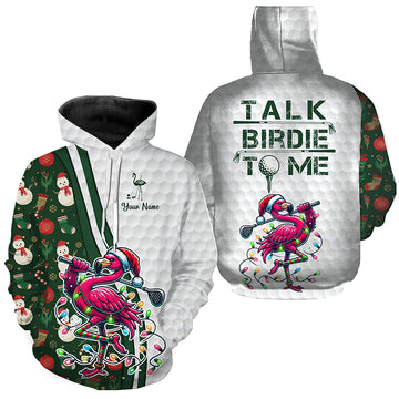 Funny Golf Hoodie - Custom Pink Flamingo Design - Green Christmas Golf Shirt - "Talk Birdie to Me" N8991