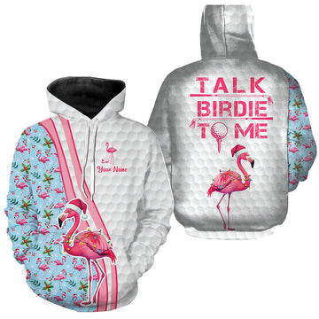 Funny Golf Hoodie - Custom Pink Flamingo Blue Christmas Golf Shirt - "Talk Birdie to Me" Design N8992