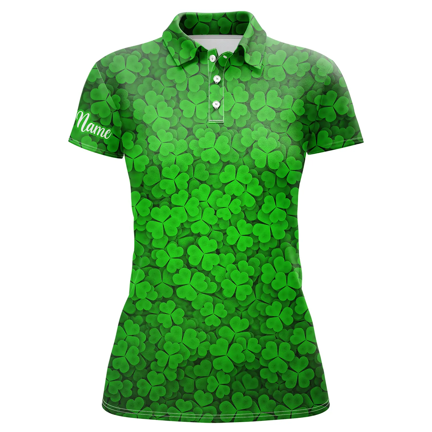 Women's Green Clover St. Patrick's Pattern Golf Polo Shirt - Custom Team Golf Apparel N4762