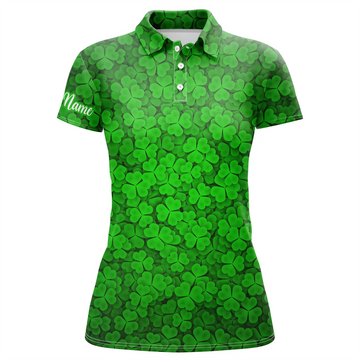 Women's Green Clover St. Patrick's Pattern Golf Polo Shirt - Custom Team Golf Apparel N4762