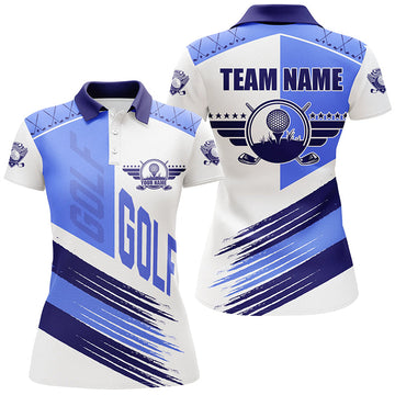 Blue and White Women's Golf Clubs Polo Shirts - Custom Team Golf Attire for Ladies N7505