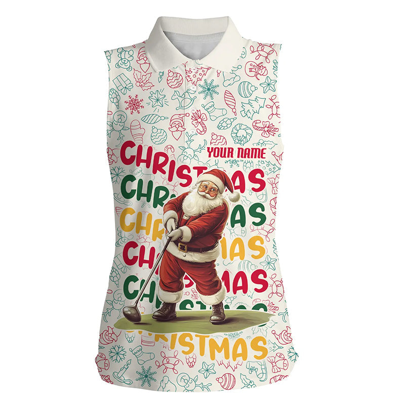 Funny Christmas Santa Women's Sleeveless Polo Shirt - Custom Golf Outfit & Holiday Gift N8998