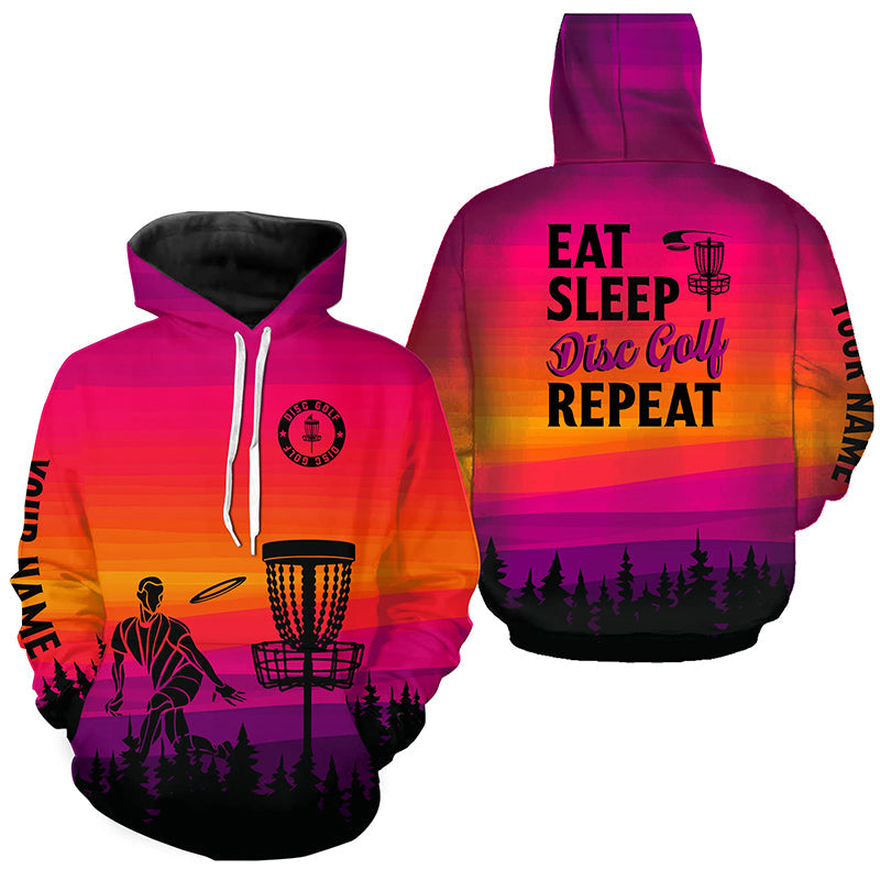 Gradient Disc Golf Hoodie - Custom Eat Sleep Disc Golf Repeat Design, Comfortable and Stylish Frisbee Golf Apparel N8999
