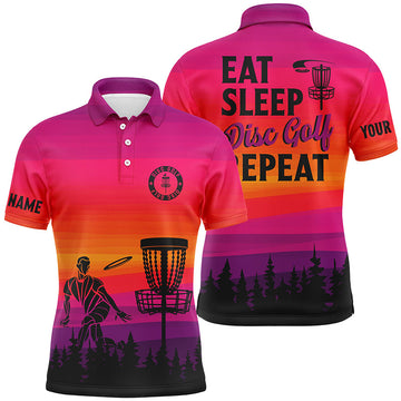 Gradient Pattern Men's Disc Golf Polo Shirt - Custom Eat Sleep Disc Golf Repeat Frisbee Golf Jersey N8999