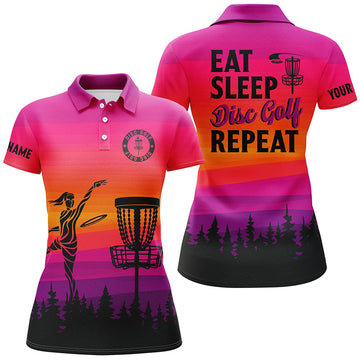 Gradient Pattern Women's Disc Golf Polo Shirt - Custom Eat Sleep Disc Golf Repeat Frisbee Golf Jersey N8999