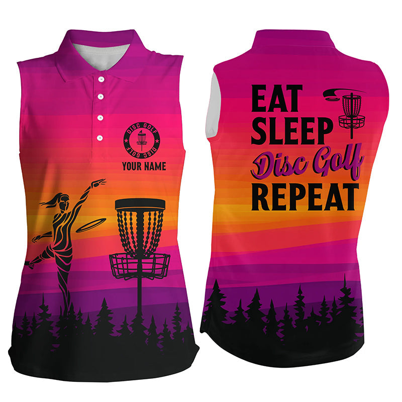 Gradient Pattern Women's Sleeveless Polo Shirt - Custom Eat Sleep Disc Golf Repeat Jersey N8999