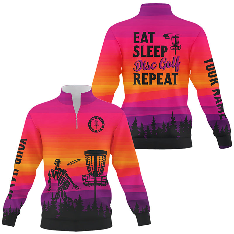 Gradient Quarter Zip Disc Golf Sweatshirt - Custom 'Eat Sleep Disc Golf Repeat' Design, Comfortable Frisbee Golf Sweater N8999