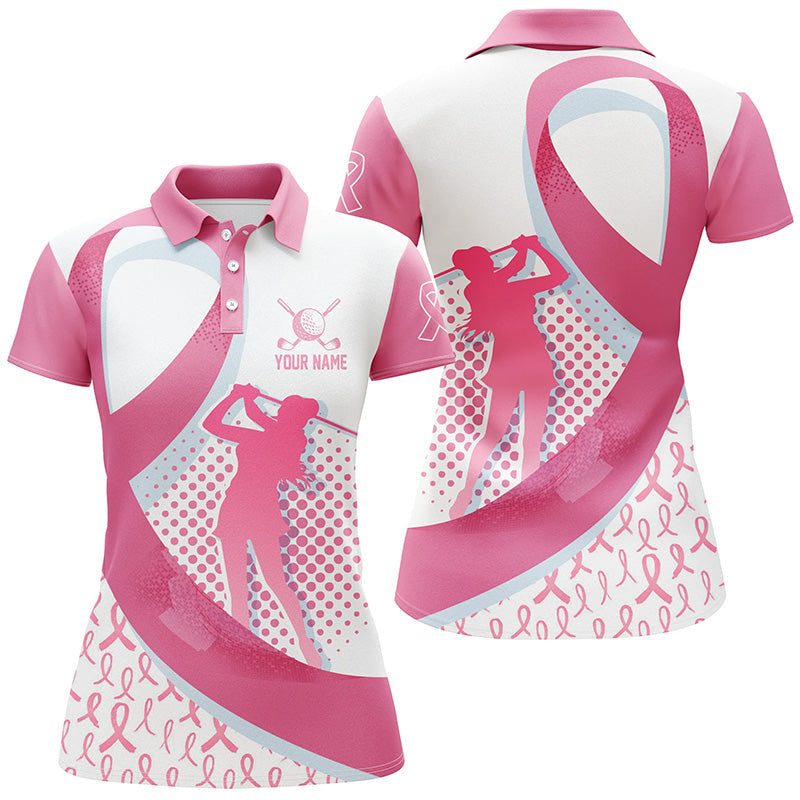 Custom Women's Breast Cancer Awareness Golf Polo Shirt with Pink Ribbon Design N7059