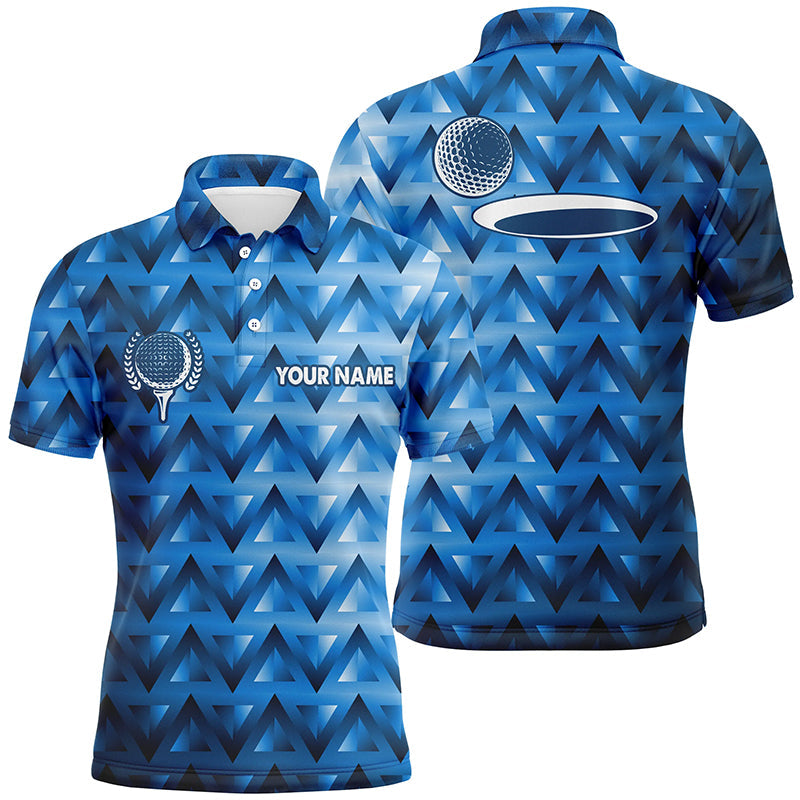 Blue Triangle Pattern Men's Golf Polo Shirts - Custom Golf Tops for Men, Ideal Golfing Gifts N7509