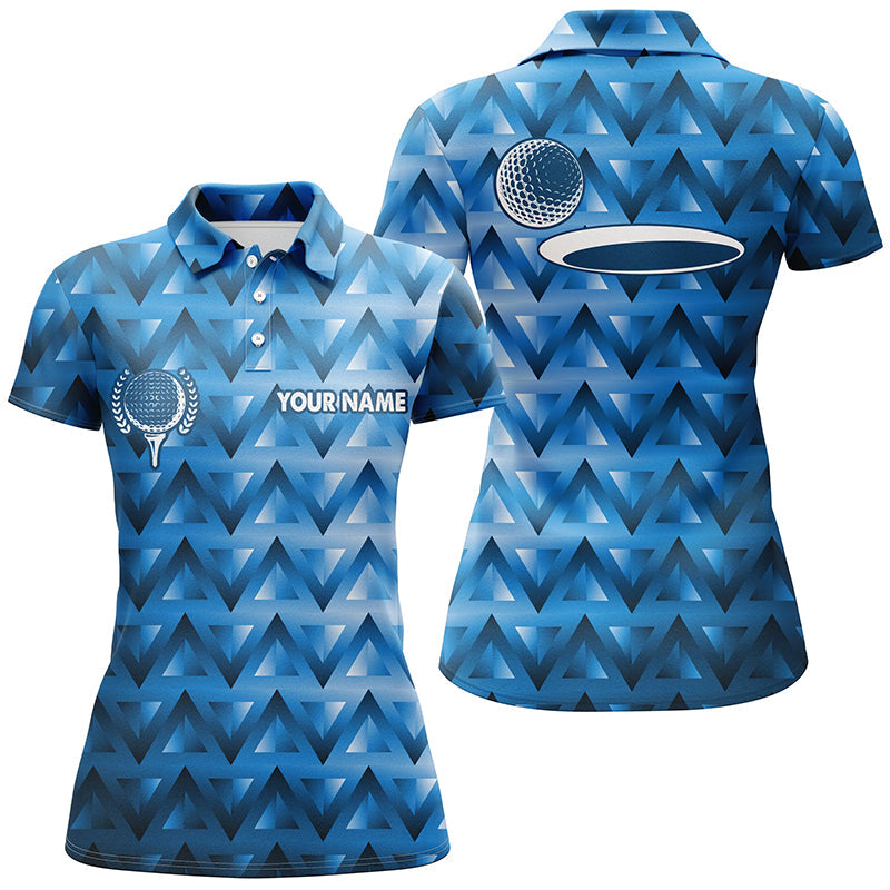 Women's Blue Triangle Pattern Golf Polo Shirt - Custom Golf Tops for Ladies, Ideal Golf Gift N7509