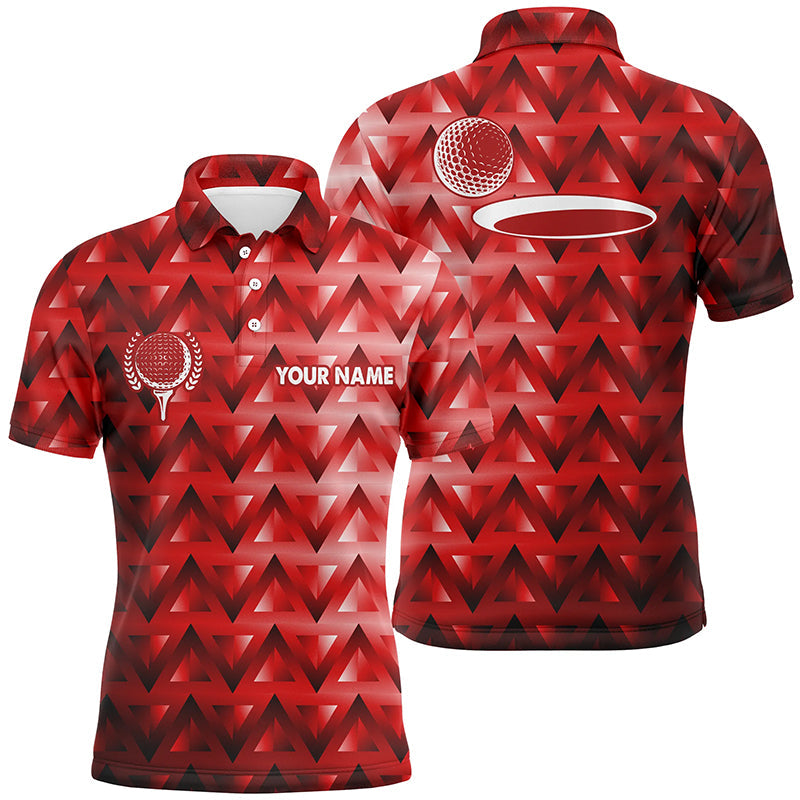 Men's Custom Golf Polo Shirts with Red Triangle Pattern - Ideal Golfing Gift N7510