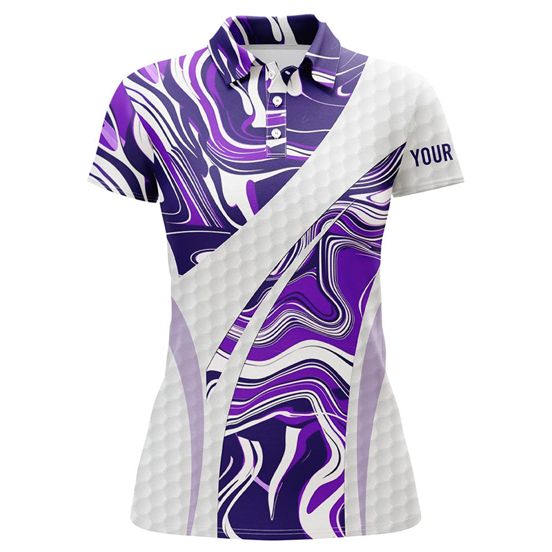 Purple Camo Women's Golf Polo Shirt with Custom White Golf Ball Design - Ladies Golf Tops, Perfect Gift for Golfers N7511