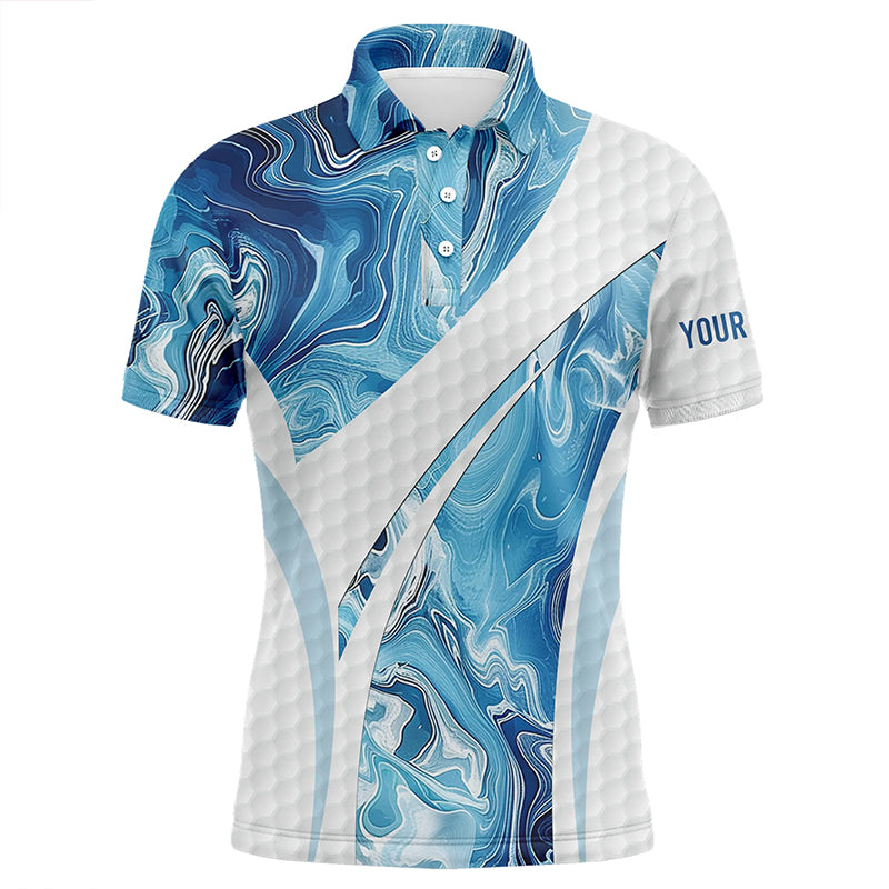 Men's Blue Camo Custom Golf Polo Shirt with White Golf Ball Design - Perfect Gift for Golfers N7512
