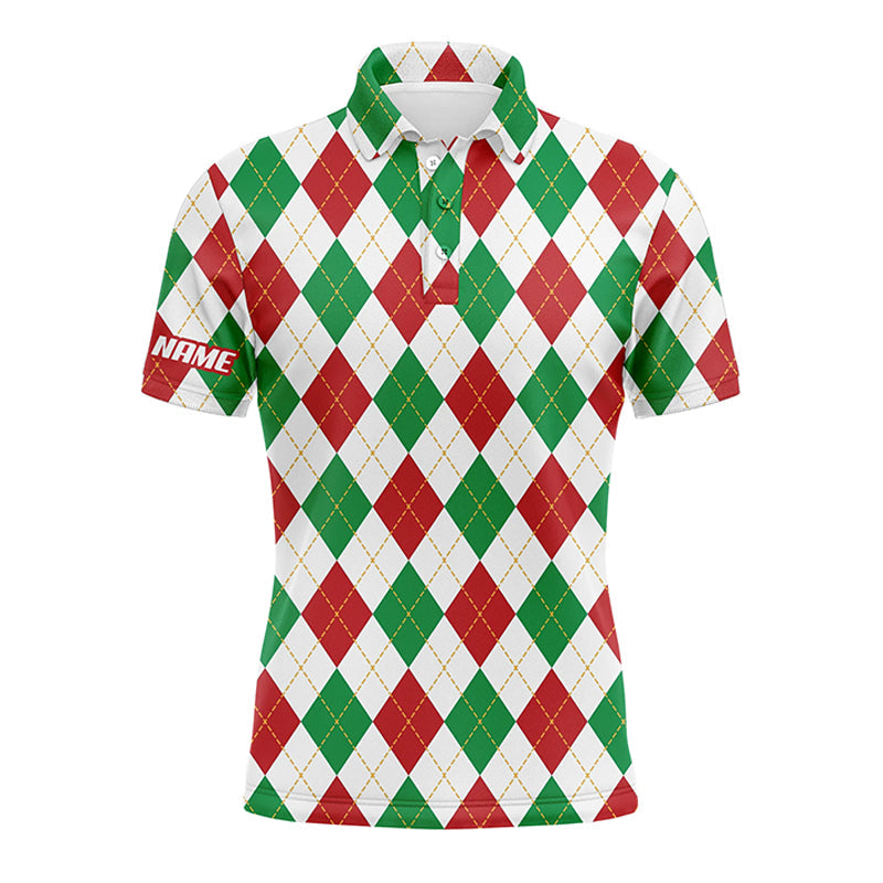 Customized Christmas Plaid Argyle Pattern Men's Golf Polo Shirts - Personalized Team Golf Polos N4412