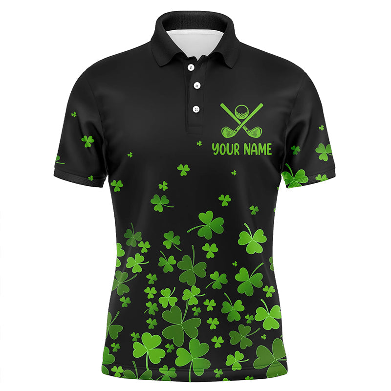 Men's Custom Green Clover St. Patrick's Day Golf Polo Shirt with Black Pattern N7183