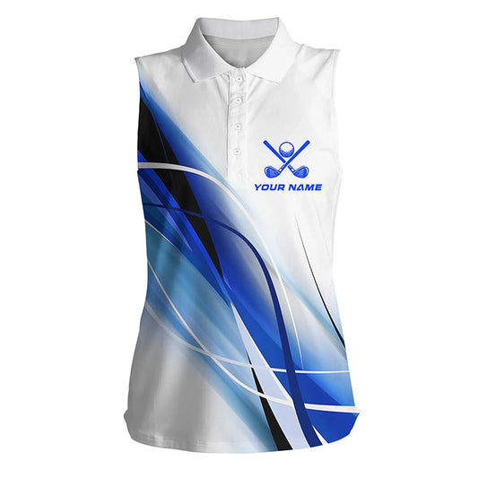 
Women's Sleeveless Polo Shirt - White and Blue Golf Tank Top, Custom Design for Golfers
 N8335