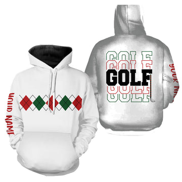 Christmas Argyle Pattern Golf Hoodie - Custom Green, Red & White Design for Festive Golfing N9022