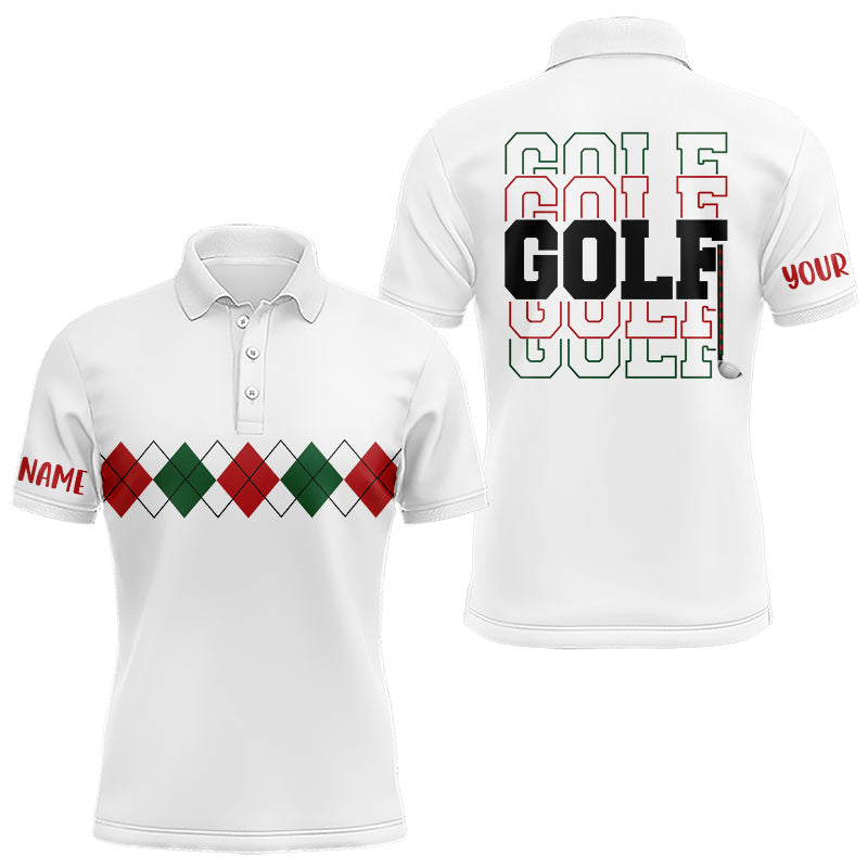 Men's Christmas Argyle Polo Shirt - Green, Red & White Golf Shirt for Holiday Style N9022