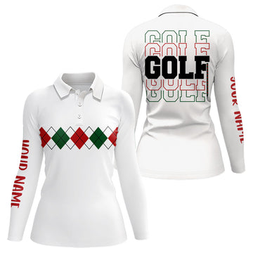 Women's Christmas Argyle Polo Shirt - Green, Red & White Custom Golf Shirt N9022