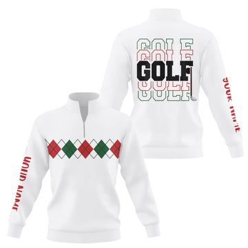 Christmas Argyle Pattern Quarter Zip Golf Sweatshirt, Green Red White Custom Xmas Golf Sweater N9022