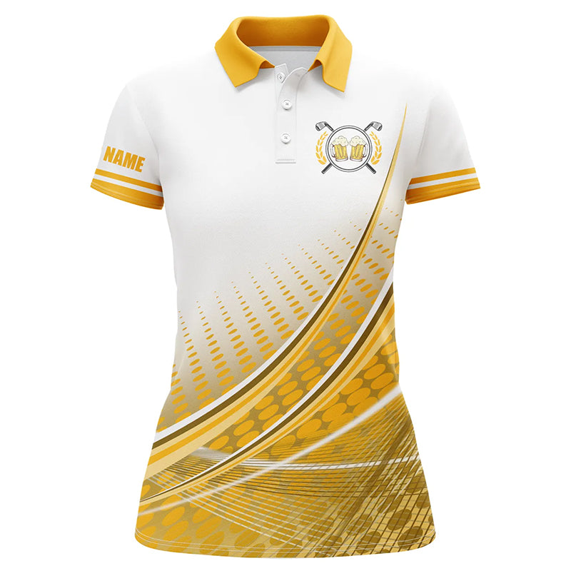 
Women's Custom Golf Polo Shirt - White & Yellow Golf & Beer Design, Lightweight, Comfortable Fit
 N8340