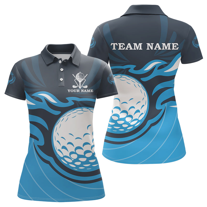 Women's Custom Flame Golf Polo Shirt - Cool Blue Golf Gifts for Ladies N9027