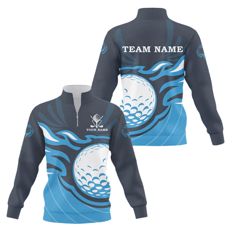 Quarter Zip Golf Sweatshirt | Custom Flame Golf Ball Design | Cool Golf Gifts for Men | Blue N9027