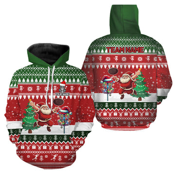 Funny Santa Disc Golf Hoodie with Custom Team Name | Ugly Xmas Outfit for Frisbee Golf N9028
