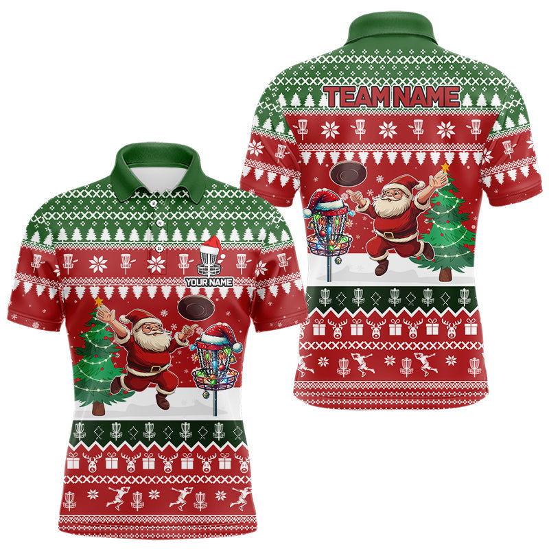 Funny Ugly Christmas Santa Disc Golf Polo Shirt - Custom Team Name Frisbee Golf Jersey for Men - Festive Xmas Outfit N9028