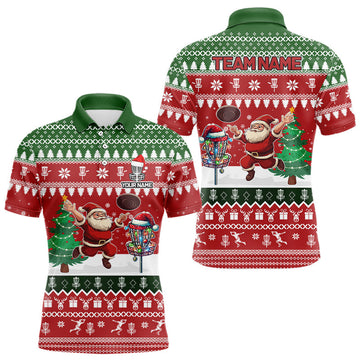 Funny Ugly Christmas Santa Disc Golf Polo Shirt - Custom Team Name Frisbee Golf Jersey for Men - Festive Xmas Outfit N9028