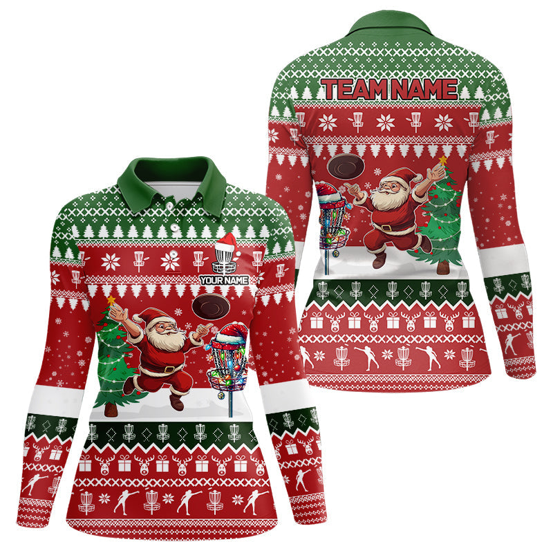Funny Ugly Christmas Santa Women’s Disc Golf Polo Shirt - Custom Team Name Frisbee Golf Jersey Xmas Outfit N9028