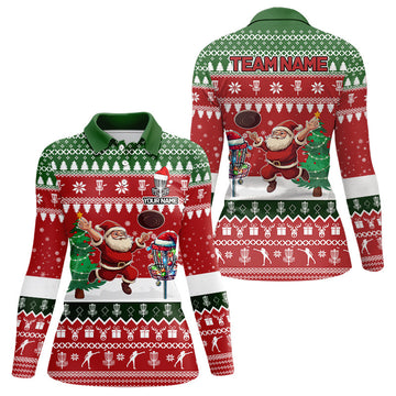 Funny Ugly Christmas Santa Women’s Disc Golf Polo Shirt - Custom Team Name Frisbee Golf Jersey Xmas Outfit N9028