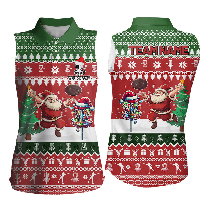 Funny Ugly Christmas Santa Women's Sleeveless Polo Shirt - Custom Team Disc Golf Jersey N9028