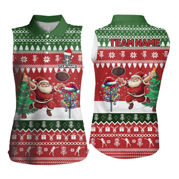 Funny Ugly Christmas Santa Women's Sleeveless Polo Shirt - Custom Team Disc Golf Jersey N9028