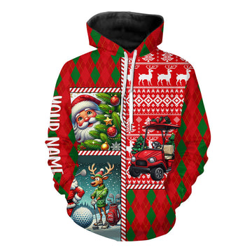 Funny Ugly Christmas Argyle Pattern Golf Hoodie - Customizable Holiday Sweatshirt for Golf Lovers N9032