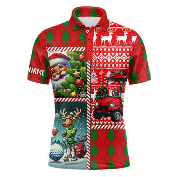 Funny Ugly Christmas Argyle Pattern Men's Golf Polo Shirt - Custom Holiday Golf Shirt for Men N9032