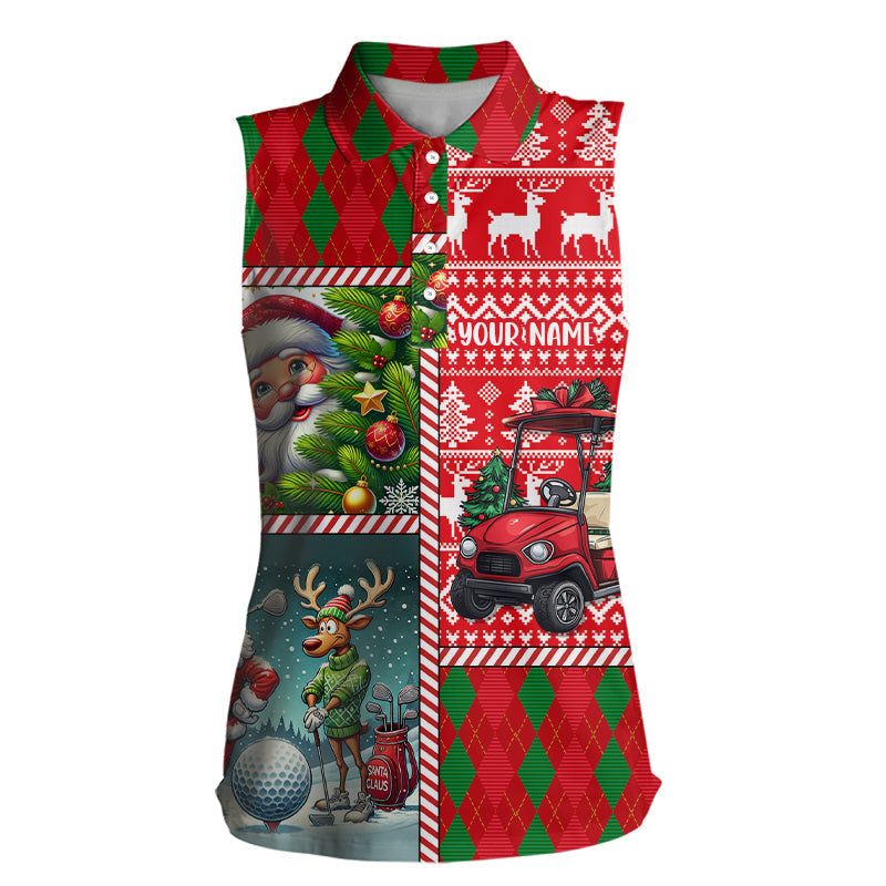 Funny Ugly Christmas Argyle Pattern Sleeveless Polo Shirt for Women - Custom Xmas Golf Top N9032