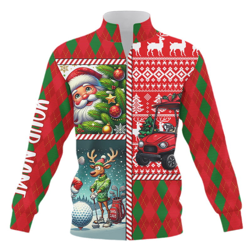 Funny Ugly Christmas Argyle Pattern Quarter Zip Golf Sweatshirt - Custom Holiday Golf Sweater N9032