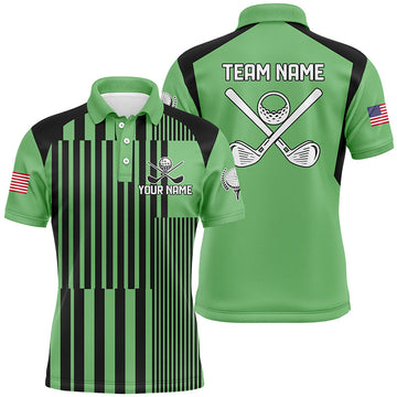 Men's Custom Team Golf Polo Shirts with Green and Black Stripe Pattern - Premium Golf Wear for Men N7350