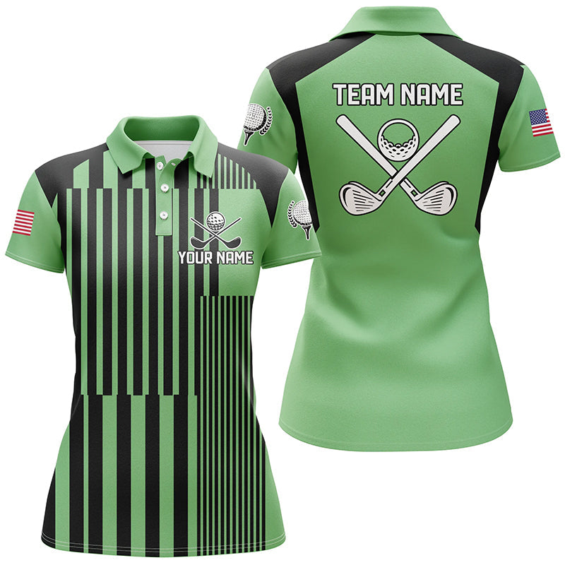 Custom Team Ladies Golf Polo Shirts with Green and Black Stripe Pattern N7350